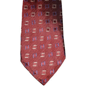 𝅺RED TIE WITH BLUE AND GOLD SQUARE PATTERN NEW